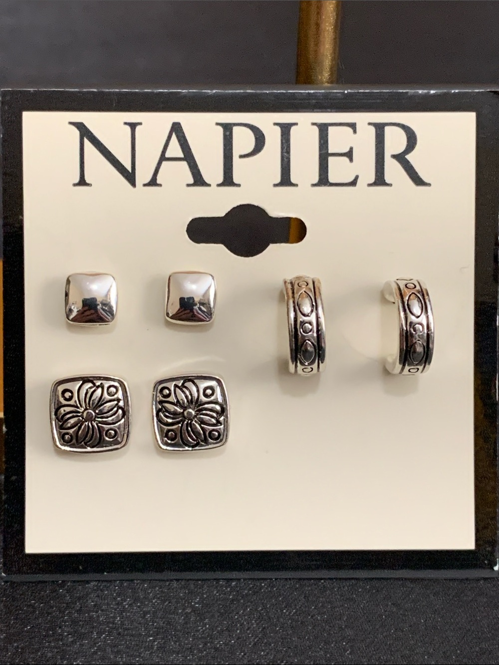 NWT Napier 3 pair set of silver tone earrings